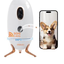 Dog Camera with Treat Dispenser, 2K/4MP HD 330° View Dog Cam Pet Home Security Camera, Night Vision, 2.4 &5 GHz WiFi, 2-Way Audio with Speaker, Free A