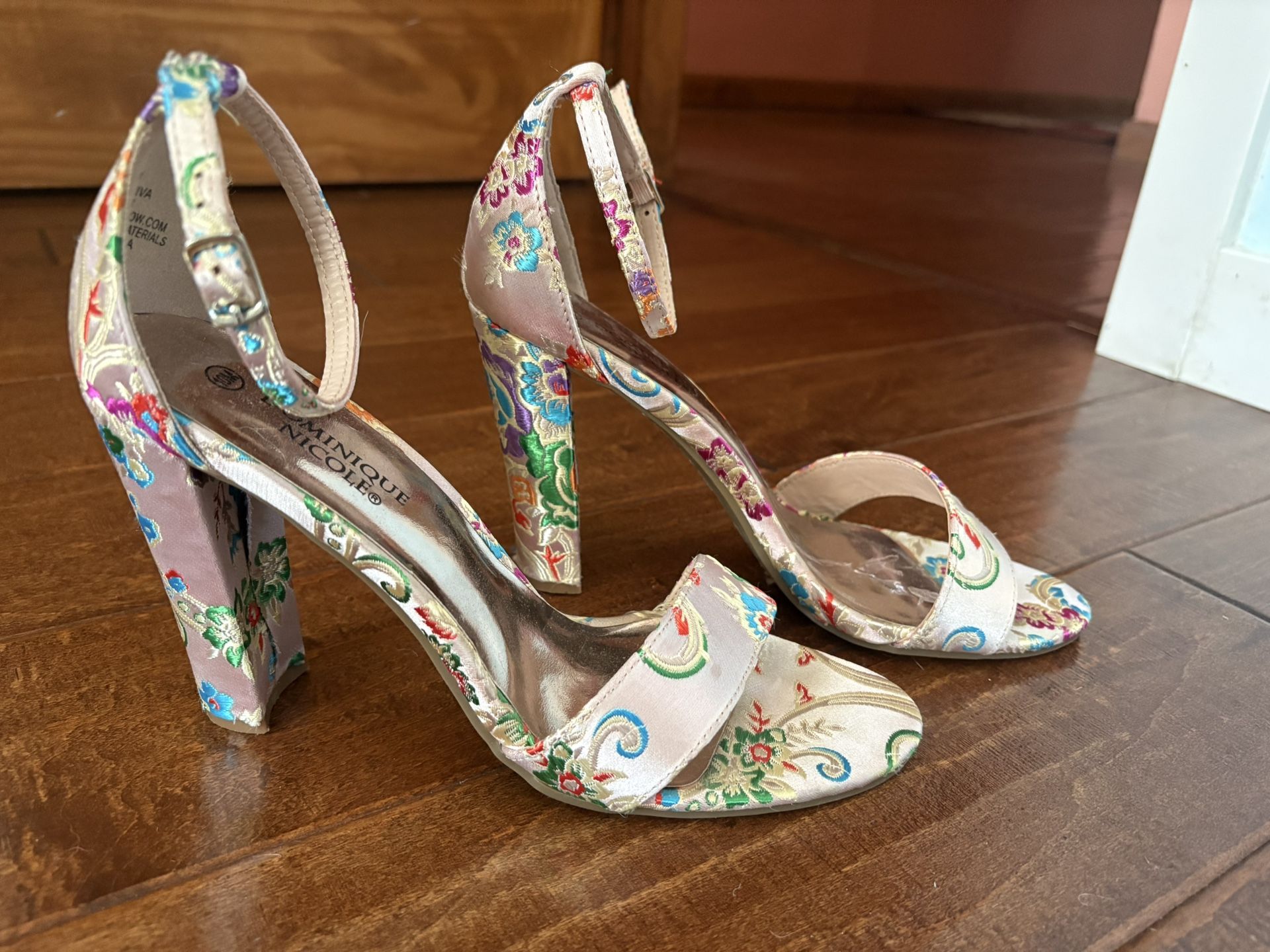 Multicolor Floral Satin brocade vintage feel Women's Heels by Dominique Nicole , 4 inch heel, size 10