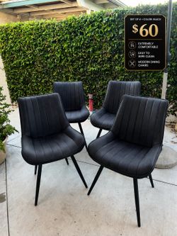 Set of 4 Upholstered Dining chairs, color Black