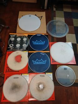 LOT of 10 Drum Heads New and Used Various Sizes