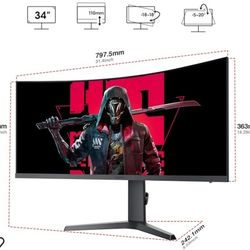 KOORUI 34 Inch Ultrawide Curved Gaming Monitor 165HZ, 1ms, 1000R, WQHD 3440 * 1440, 21:9, DCI-P3 90% Color Gamut, Adaptive Sync Compatible, Tilt/Heigh