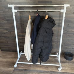 Clothing Drying Rack with Wheels, Standard Rod Simple Rolling Metal Laundry Rack Organizer, 31” nch Wide with Bottom Shelf for Hanging Clothes Coats S