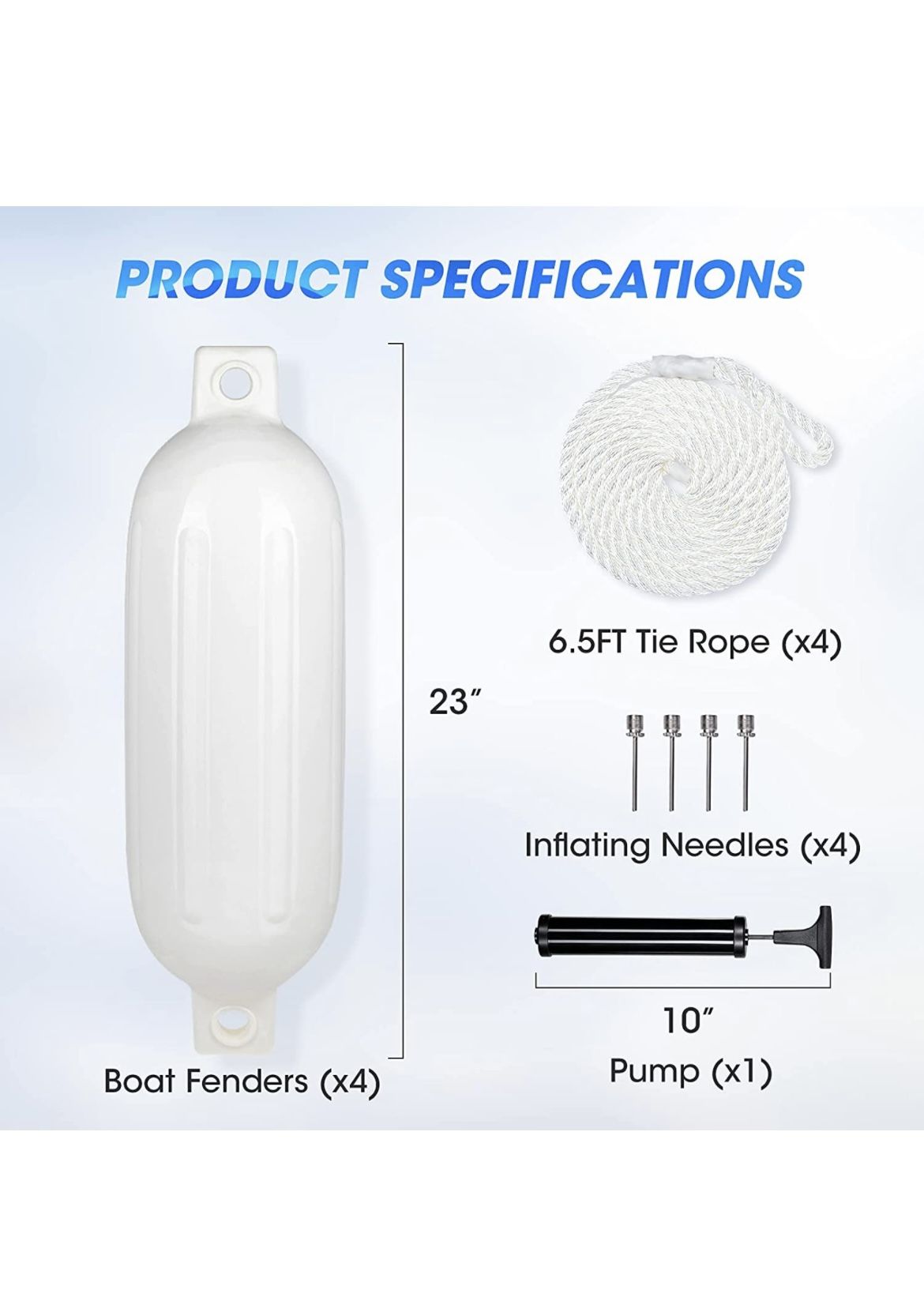 SOLIM Marine Ribbed Inflatable Boat Fender, 4 Pack 6.5" x 23" Boat