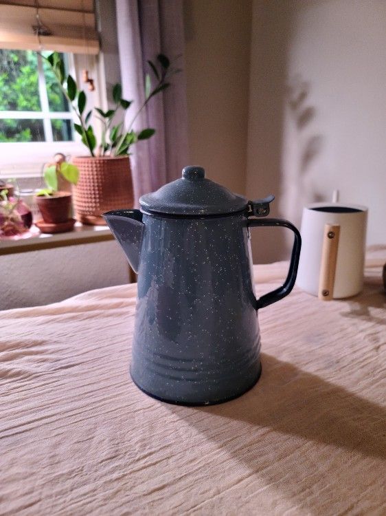 Vintage Blue Speckled Graniteware Coffee Pot