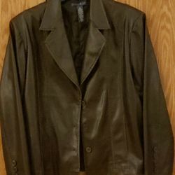 Mountain Lake Women's Large Faux Leather Brown Button Front Jacket Distressed

