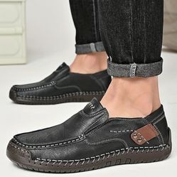 Hhhchpm Mens loafers slup on comfortable casual leather dress shoes size 9