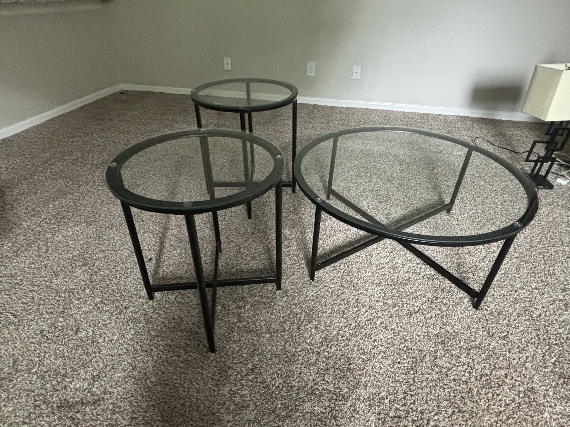 Wire Frame Glass  Round Table Set 3pc