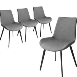 Dining Chairs Set of 4, Modern Kitchen Dining Room Chairs, Upholstered Dining Accent Side Chairs in Faux Leather Cushion Seat and Sturdy Metal Legs