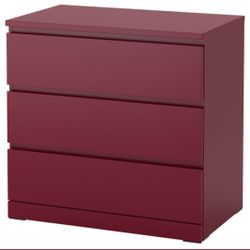 Ikea Malm 3 drawer dresser *rare* dark red