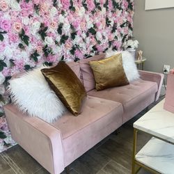 Small Pink Two Seater Loveseat Sofa w/ Accent Pillows