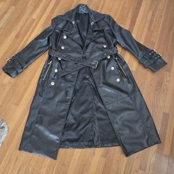 Black Leather Gold Button Trench Coat