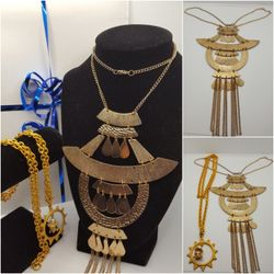 Statement Bundle of  2 Vintage necklaces, one of the Necklaces has a pendant 6"inches long, #755
