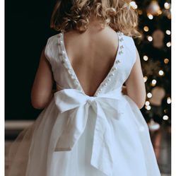 Only little once White Dress With Bow And Pearl accents size 4