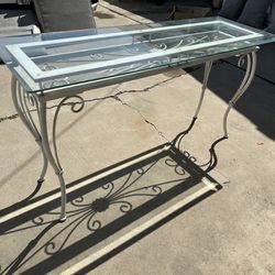 Vintage Fancy Glass And Metal Console Table
