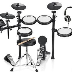 Donner DED-200 Electric Drum Sets with Quiet Mesh Drum Pads, 2 Cymbals w/Choke, 31 Kits and 450+ Sounds, Throne, Headphones, Sticks, USB MIDI, Melodic