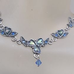 VICTORIAN RARE INDIGO BLUE ABALONE FLORAL 