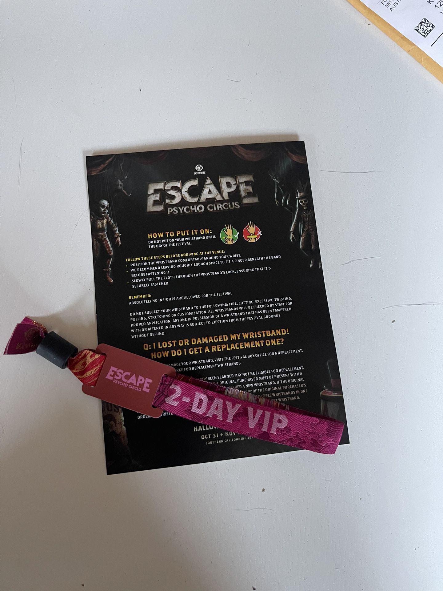 Escape VIP 2 Day Wristband 