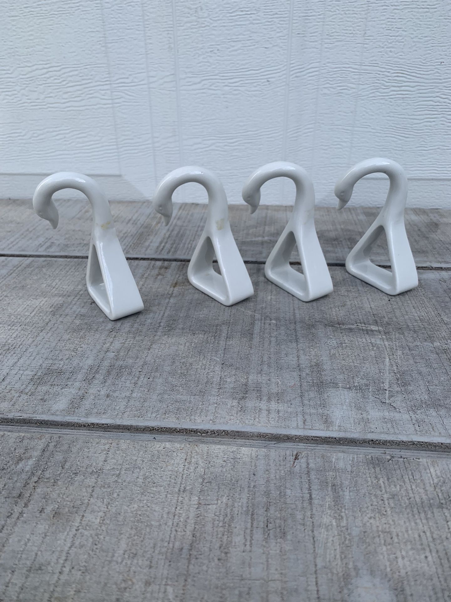 Vintage Knobler Swan Napkin Rings Lot of 4 White Ceramic MCM Table Decor