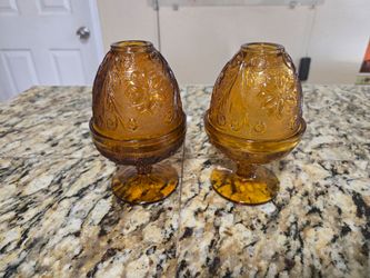 Tiara Indiana Glass Amber Fairy Lamp Pair