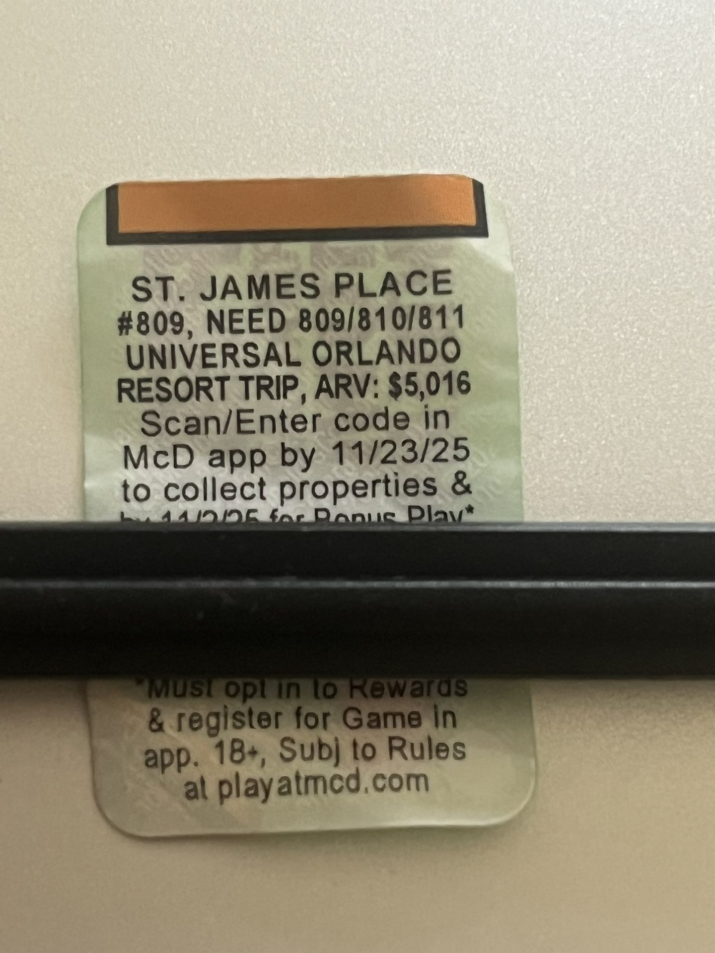 McDonalds Monopoly 2025 St James #809