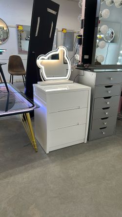 PRICE DROPPED! Glossy White Nightstand With LED Mirror