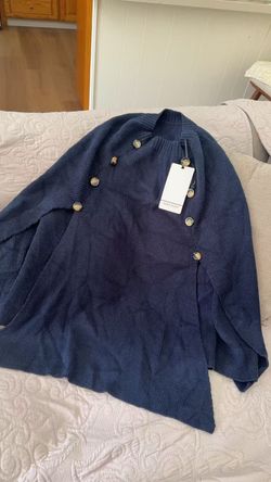 NEW NAF NAF Women’s Navy Blue Knit Poncho Cape – One Size