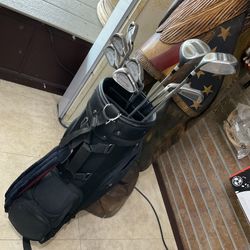 Axiom & Pinseeker Gold Clubs in Bag