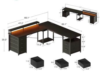 Brand New 66”  Gaming Desk with Power Outlet