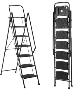 New 6 Step Ladder 6FT Tall Step Ladders Foldable w/ Handrails & Tray Folding Iron Stool Stepladder