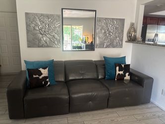 Z Gallerie Dark Grey Leather Electric Reclining Sofa Couch