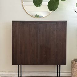 Modern Walnut Liquor Cabinet with Bronze Mirror Top 