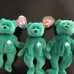 Set Of 3 Rare Retired Erin Shamrock Beanie Babies