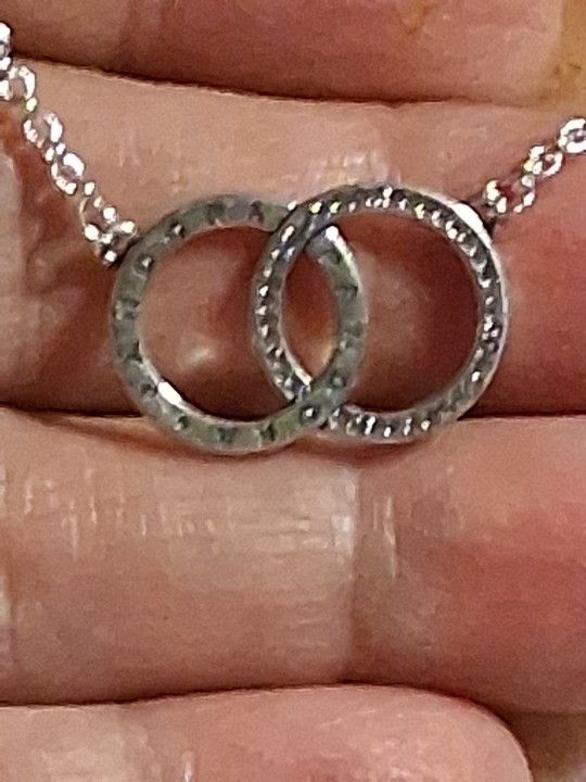 Pandora Authentic Brand New Sterling Silver Signature Logo Pave Circles Adjustable 19.4 Intertwined Pendant Necklace