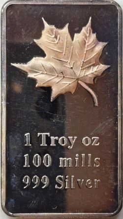 1 Troy Oz .999 Fine Silver 100 Mills Maple Leaf Bar Unc Gem