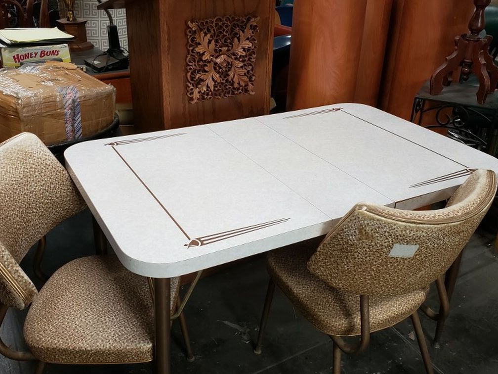 MCM Mid Century Rectangular Formica Dinette Table And 2 Vinyl padded Chairs