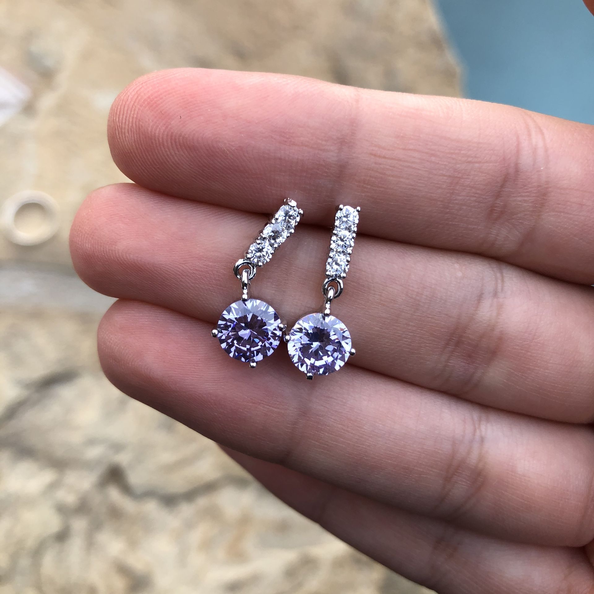 Purple CZ Diamond Dangle Earrings