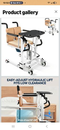 Patient Lift Transfer Chair, 6 in 1 Hydraulic Patient Lift Chair with 180°Split Seat, Height Adjustable Commode Wheelchair Transfer with 4 Locking 360
