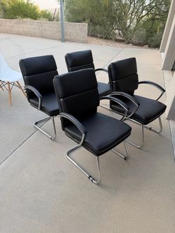 Set of 4 Black Leather Office Guest Chairs