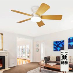 BvenuBigLite Modern Ceiling Fans with Lights: 35in Flush Mount Ceiling Fan with Light and Remote - White Low Profile Ceiling Fan for Bedroom Reversibl
