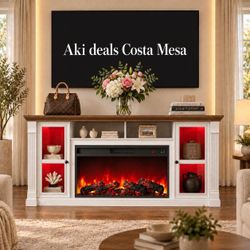 Farmhouse Fireplace TV Stand Up to 80" TV’s Highboy Entertainment Center with 36" Electric Fireplace, Antique White N-10