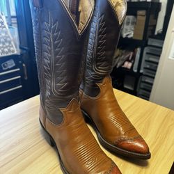 Tony Lama 2 Tone Lizard Skin Cowboy Boot 9.5