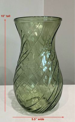 Large Spiral Embossed Pale Olive Green Glass Vase