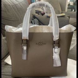 NWT Coach Mollie Tote 25 Dark Stone Leather Crossbody Handbag