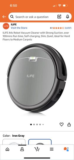 ILIFE A4s Robot Vacuum Cleaner with Strong Suction, Long Run time, Self-charging, Slim, Quiet, Ideal for Hard Floors to Medium Carpets