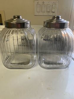 Ribbed Glass Canisters with Metal Lids – Set of 2