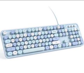 New Wired Computer Keyboard - Blue Colorful Retro Full Size Round Keycaps Plug and Play Typewriter Cute Keyboards for Windows, Laptop, PC, Desktop, Co