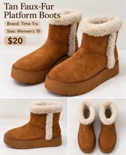 Time Tru Tan Faux-Fur Platform Boots Women's 10