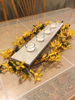 Wooden Glass Votive Candle Holder Farmhouse Country Rustic Table Centerpiece