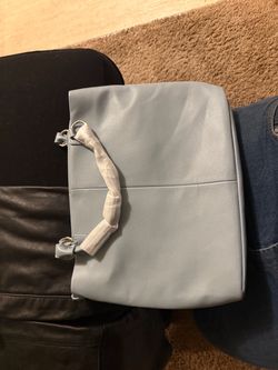 Light Blue Faux Leather Drawstring Backpack