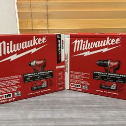 NEW Set Of Two Milwaukee M18 Hex Impact Driver And Drill/driver Kit